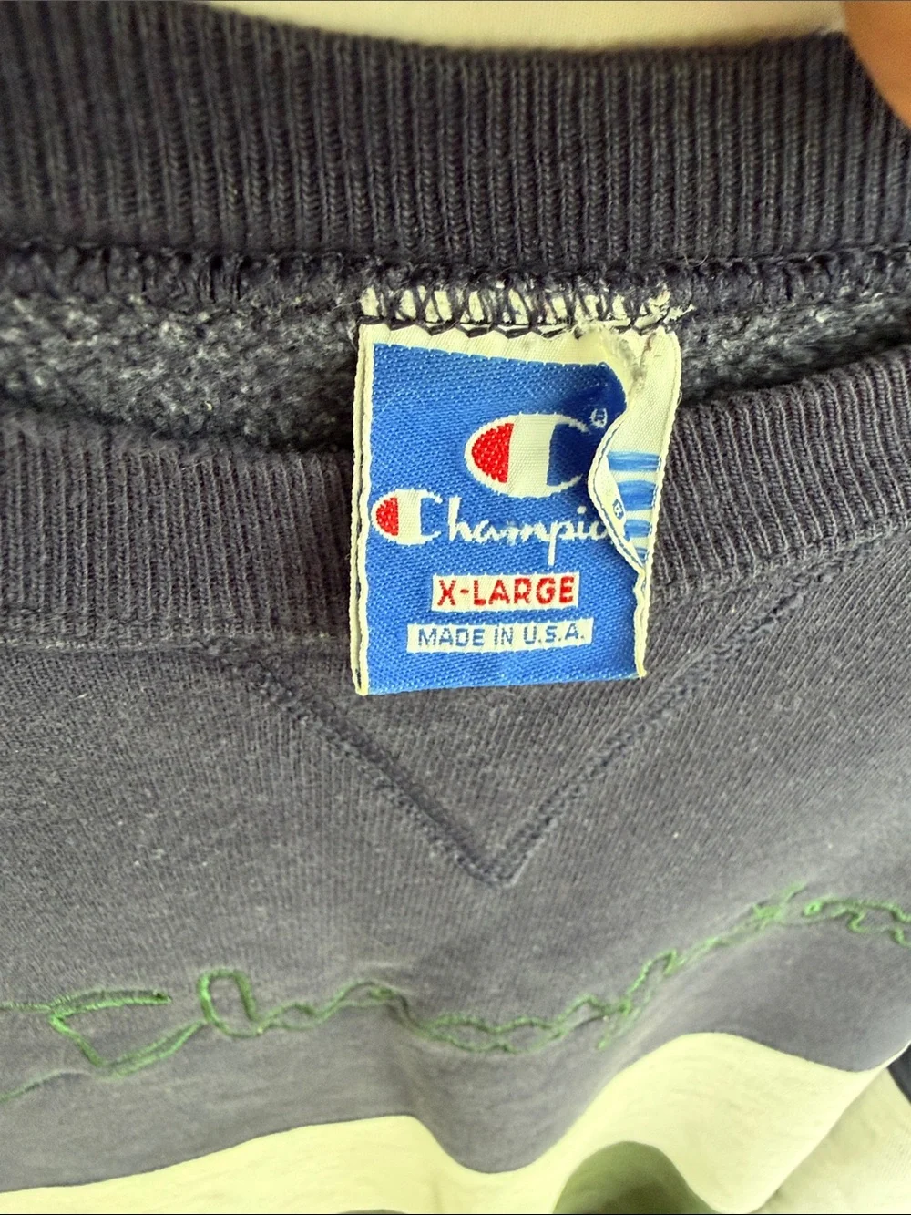 Vintage Champion Navy, Gray & Green Colorblock Crewneck Sweatshirt